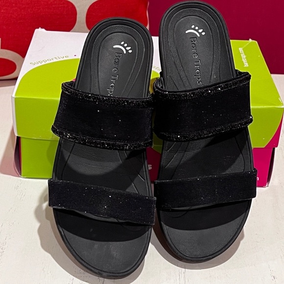 BareTraps Glittery Black Slide-On Sandals - Picture 3 of 9